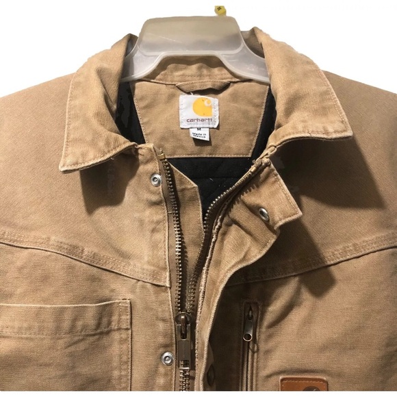 Carhartt Jacket Men M Khaki Cotton Fully Lined Zipped Cuffed Windbreaker Worker - Picture 2 of 11